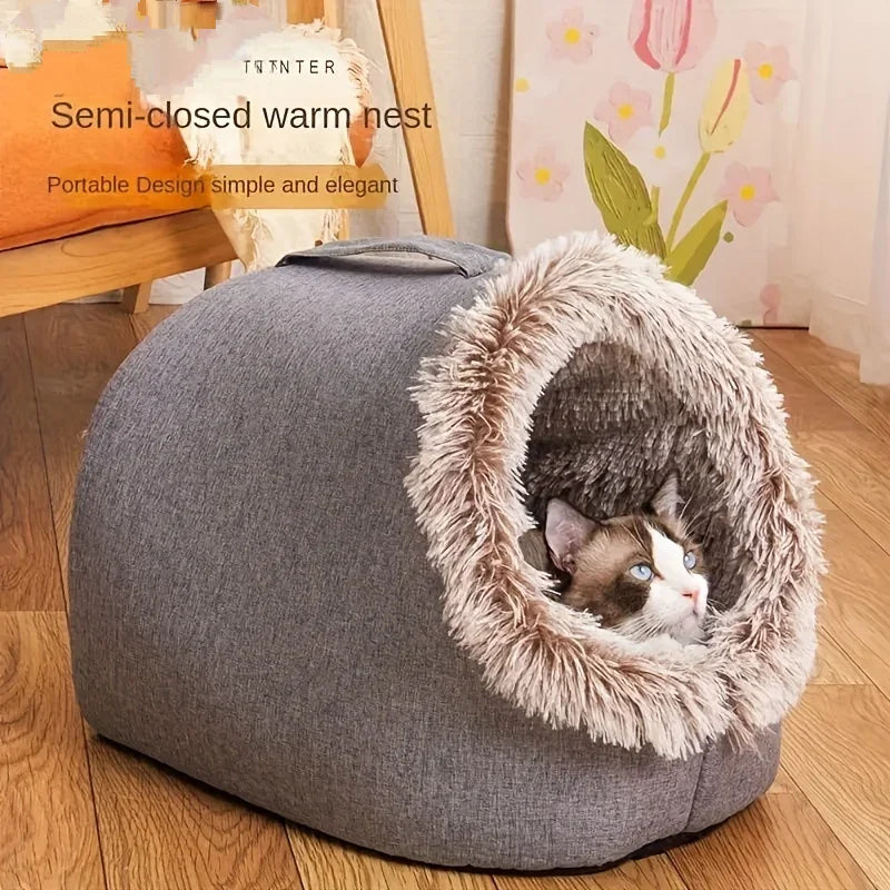 取っ手付き洞窟ベッド、猫用ドーム